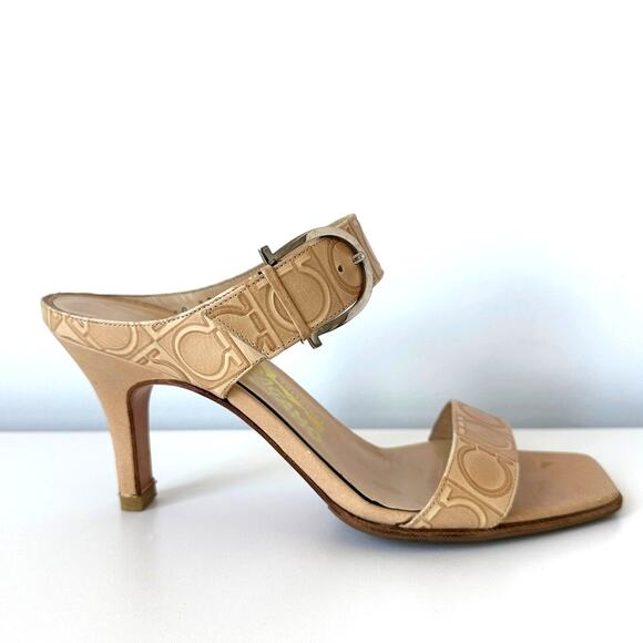 Vintage Salvatore Ferragamo Gancini Leather Strap Heel Sandal Size 7 B - Picture 2 of 16